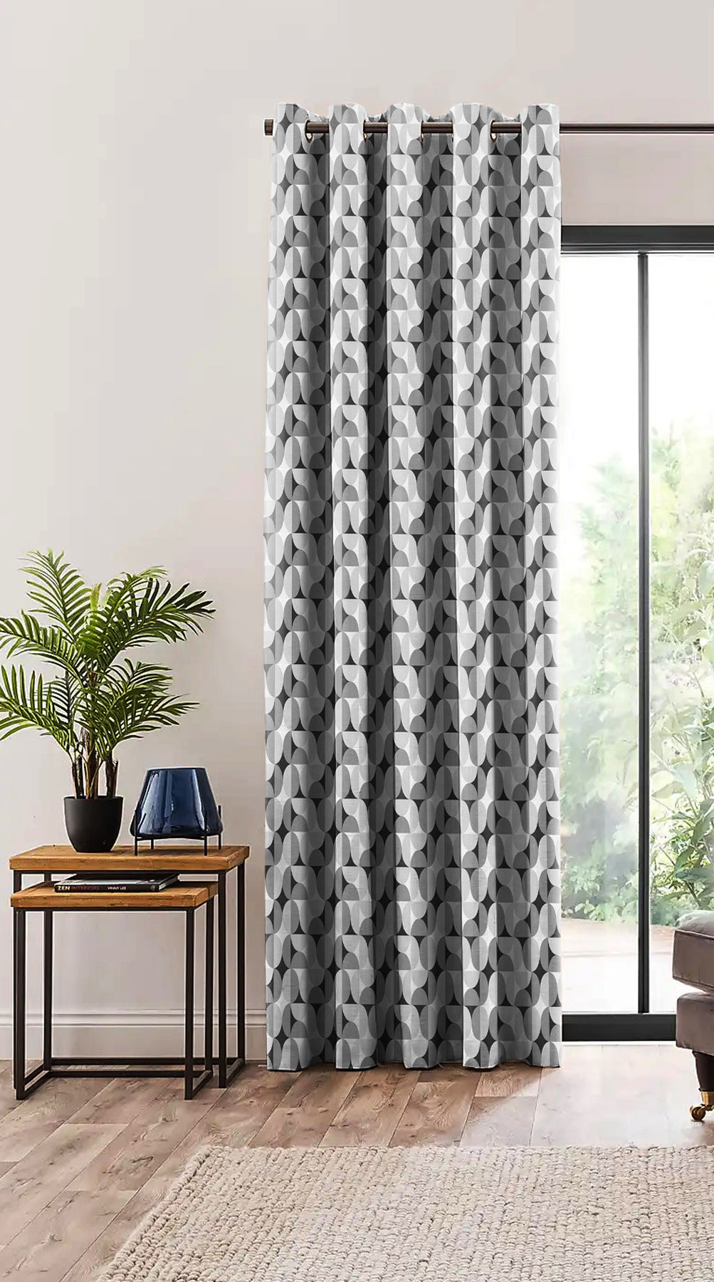 ILLUSION CIRCLE BLACKOUT CURTAIN BLACK/GREY