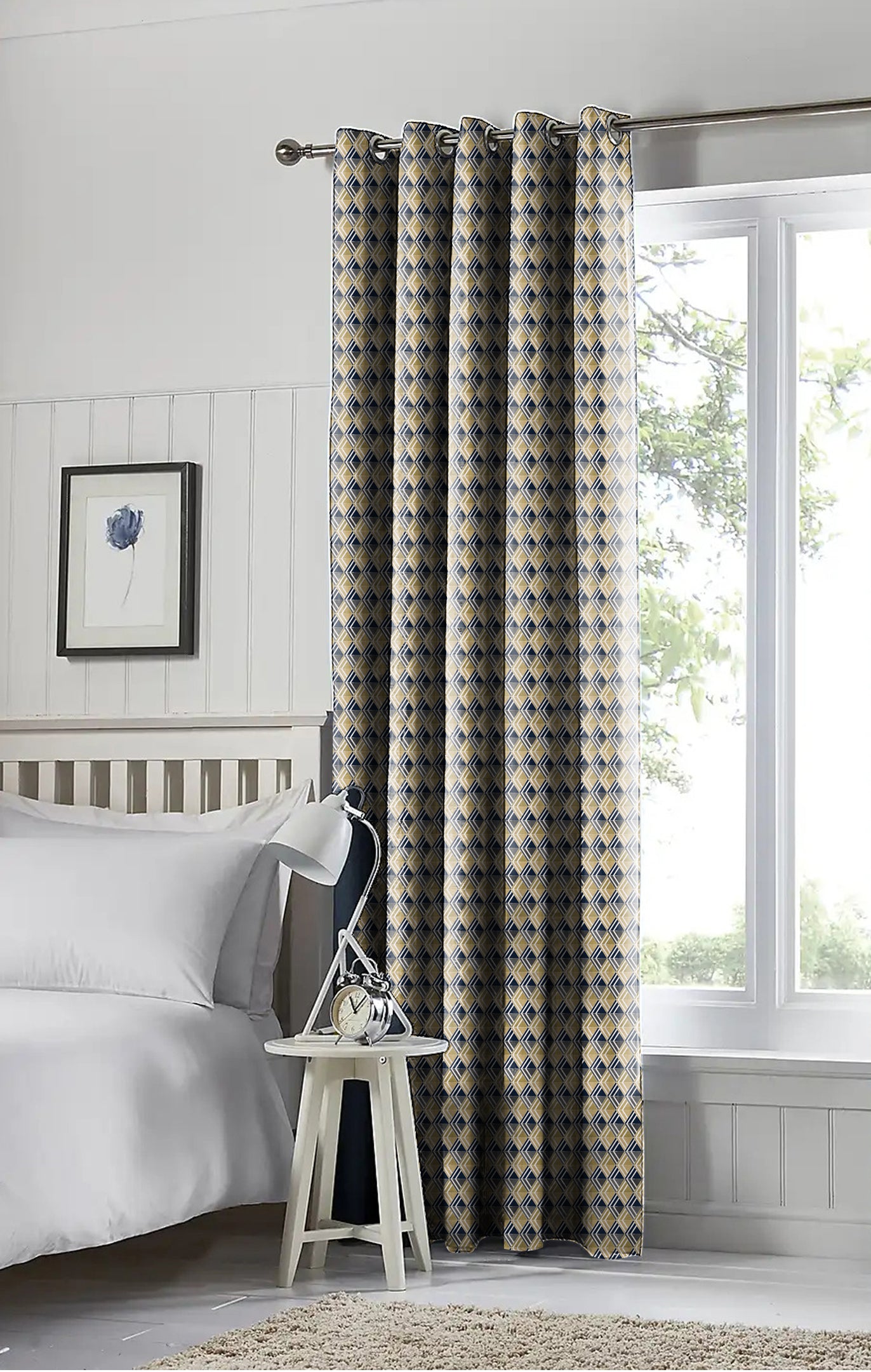 ILLUSION MULTI TRIANGLE BLACKOUT CURTAIN YELLOW/BLACK