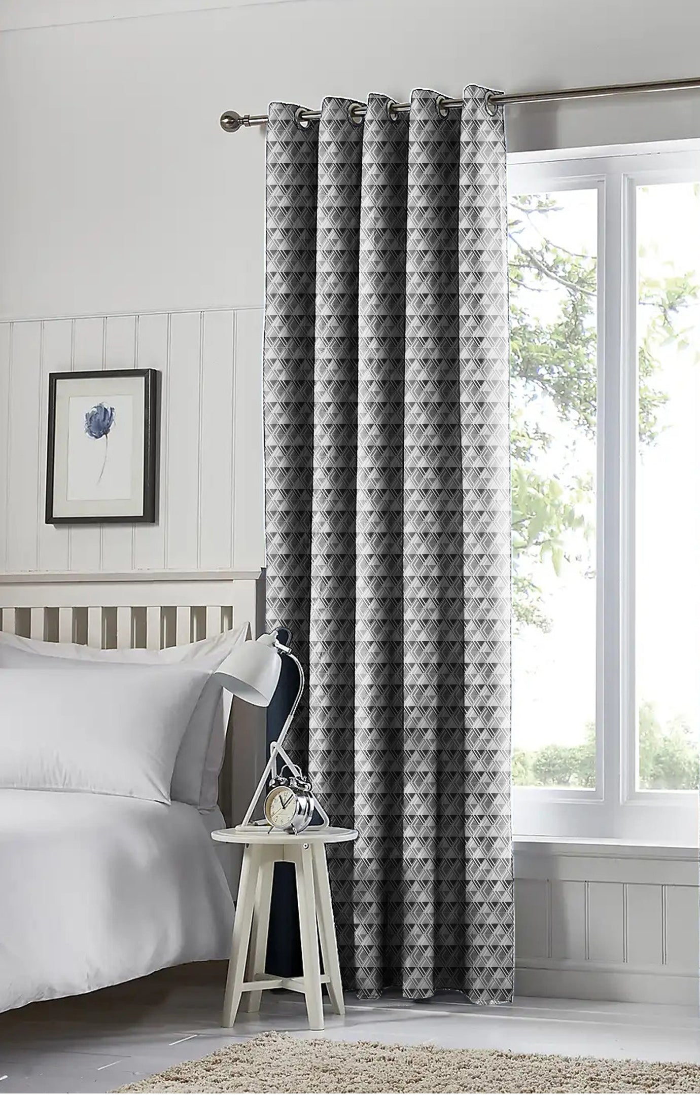 ILLUSION MULTI TRIANGLE BLACKOUT CURTAIN BLACK/GREY