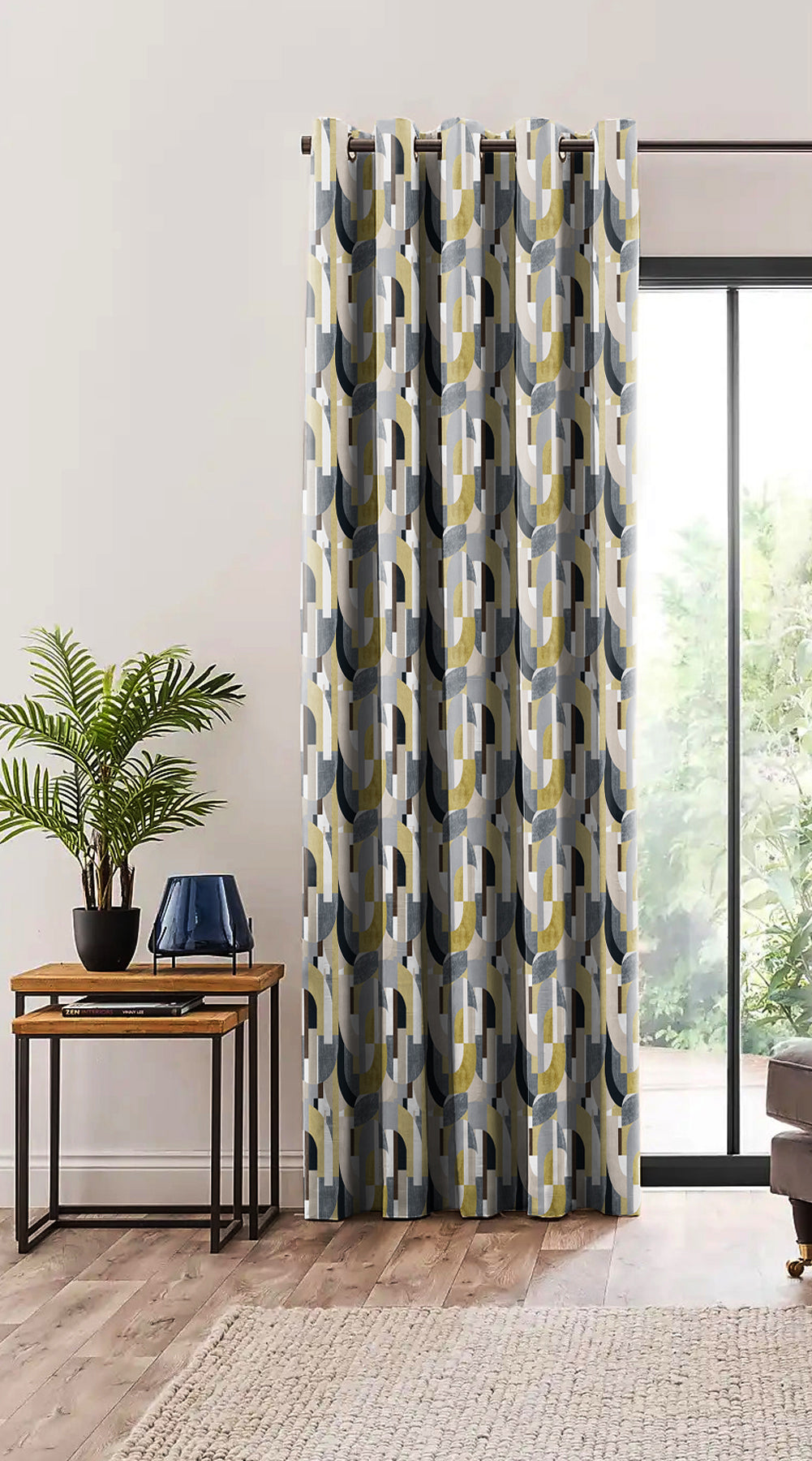 ILLUSION CURVES BLACKOUT CURTAIN YELLOW/GREY