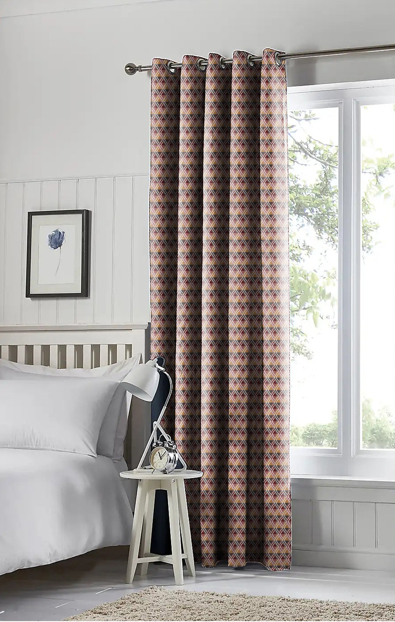 ILLUSION MULTI TRIANGLE BLACKOUT CURTAINS CAMEL/BLACK