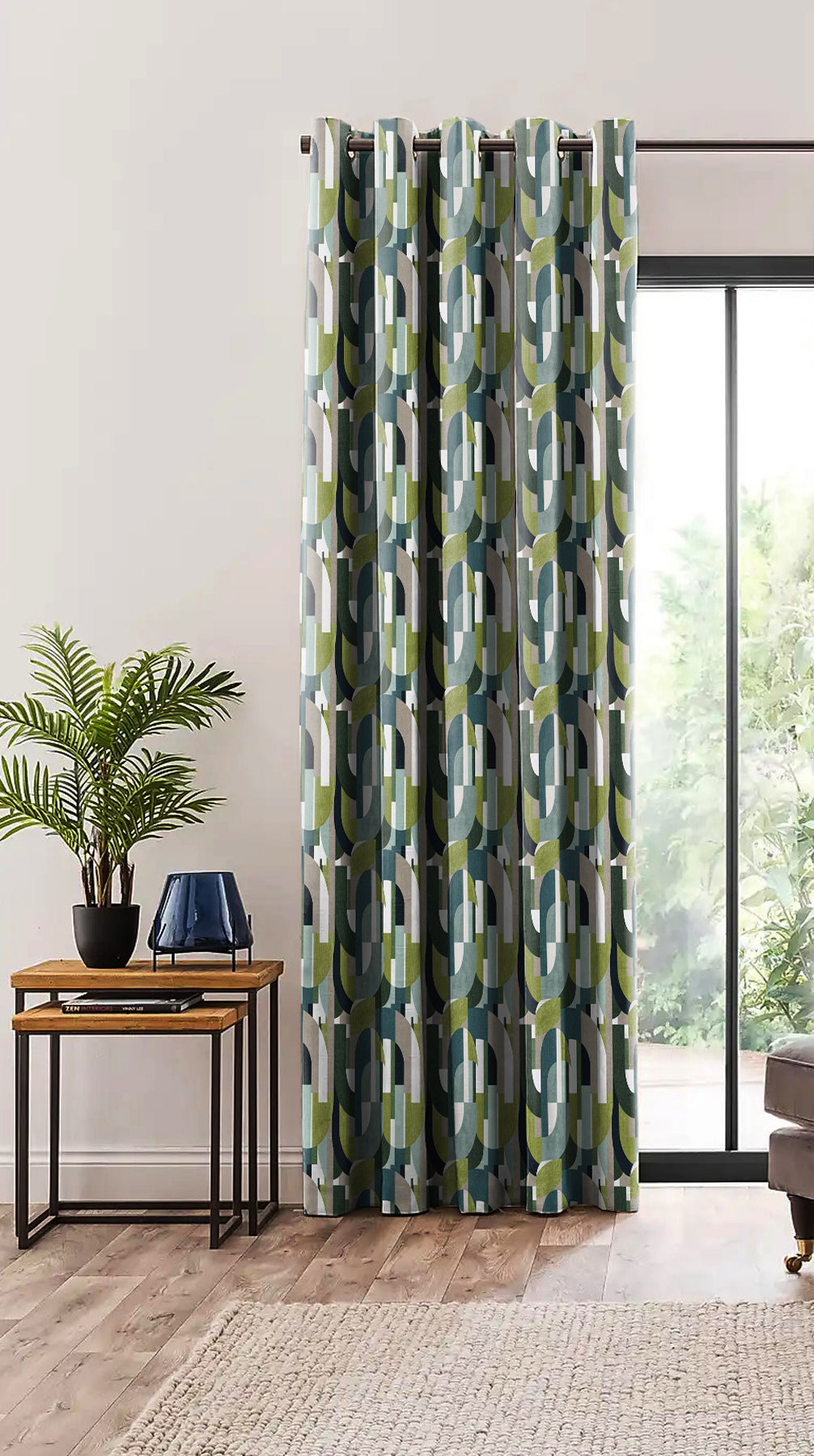 ILLUSION CURVES BLACKOUT CURTAIN TEAL/OLIVE