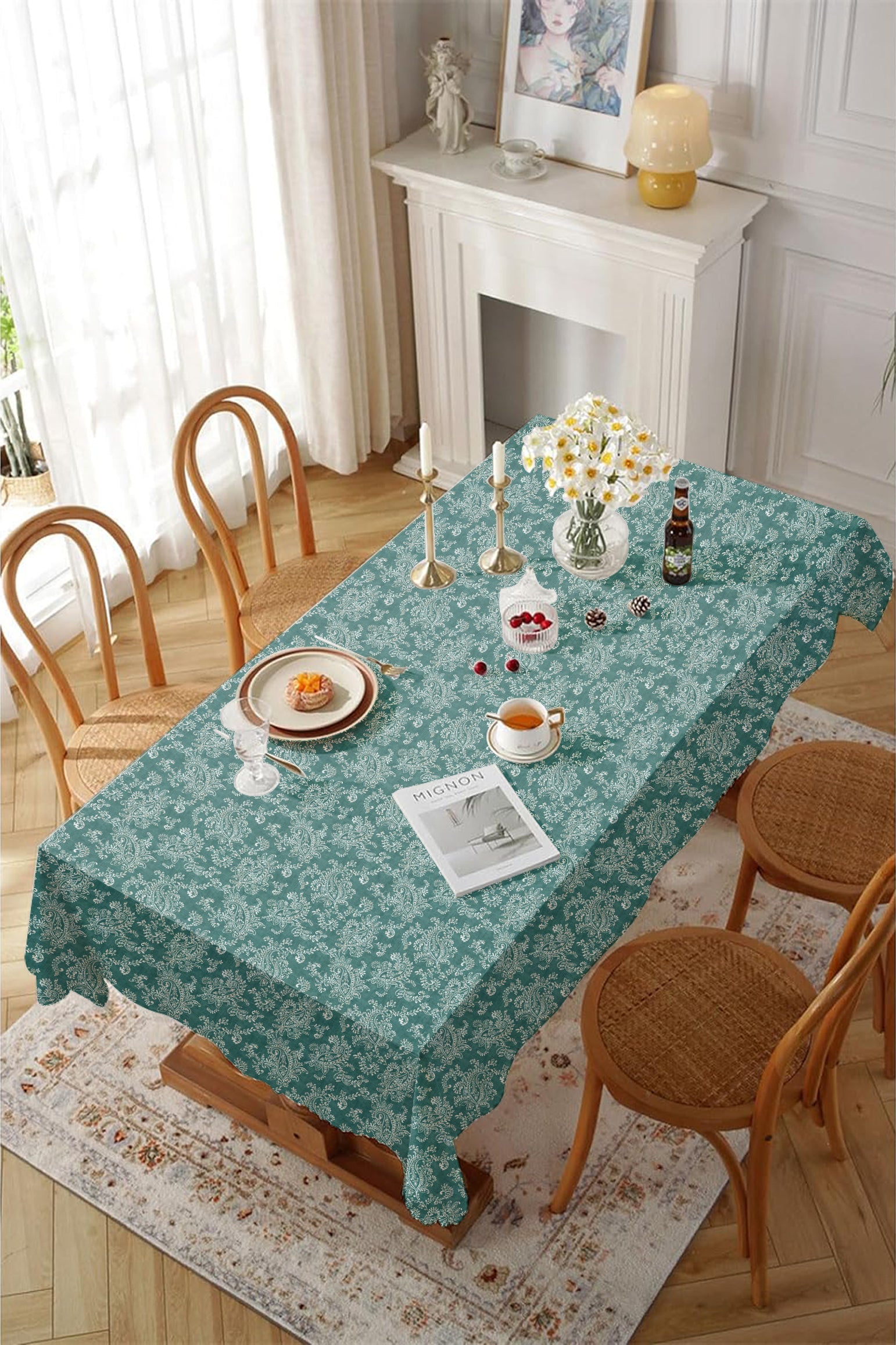 Jodhpur Flowers 6 Seater Table Cloth Teal