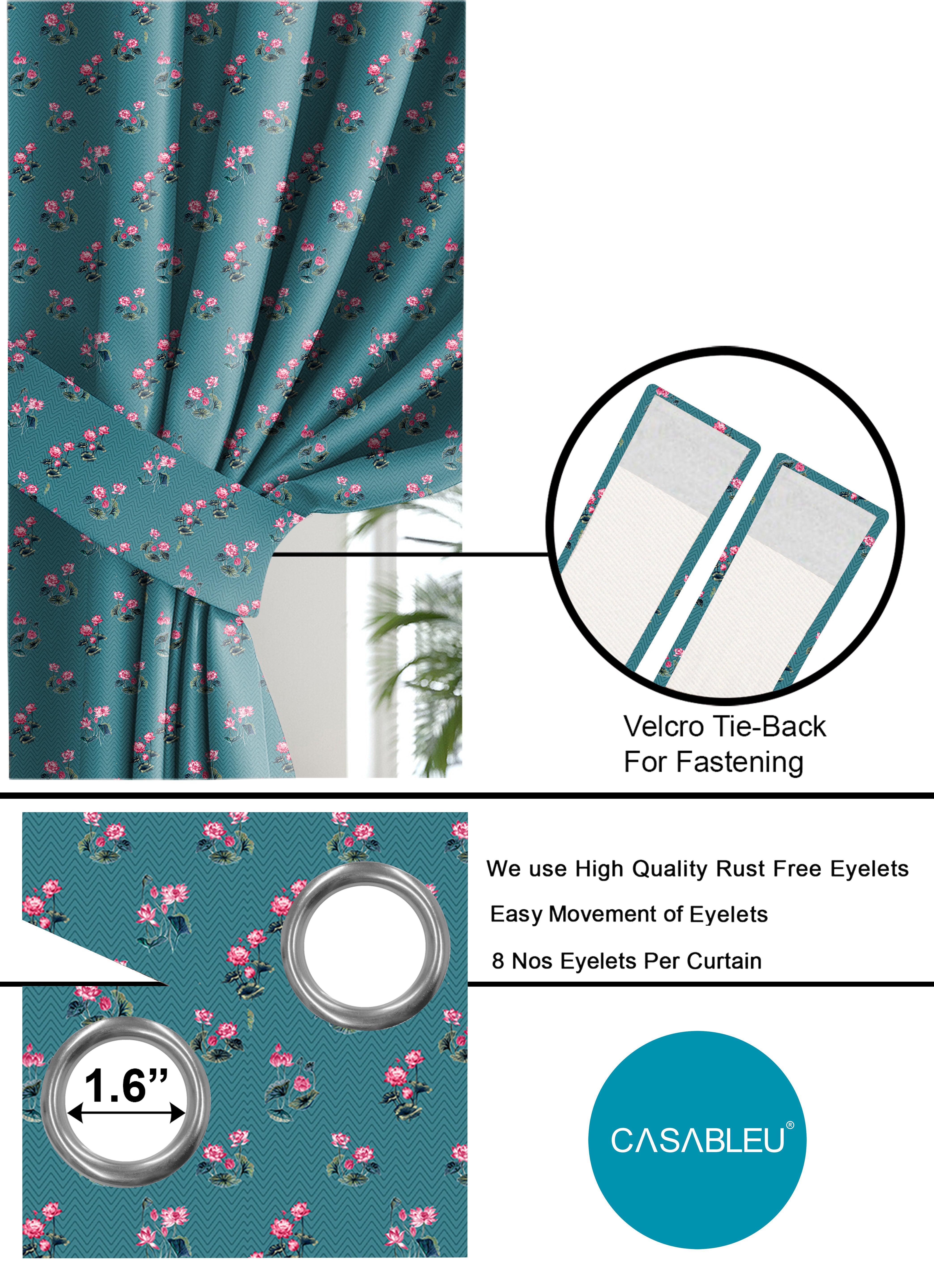 CLARA TEAL ROOM DARKENING PRINTED CURTAIN